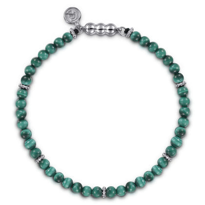 925 Sterling Silver and 4mm Malachite Beaded Bracelet