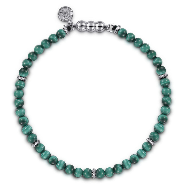 925 Sterling Silver and 4mm Malachite Beaded Bracelet - Shot 1