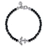 925 Sterling Silver and 4mm Onyx Beaded Bracelet with Anchor