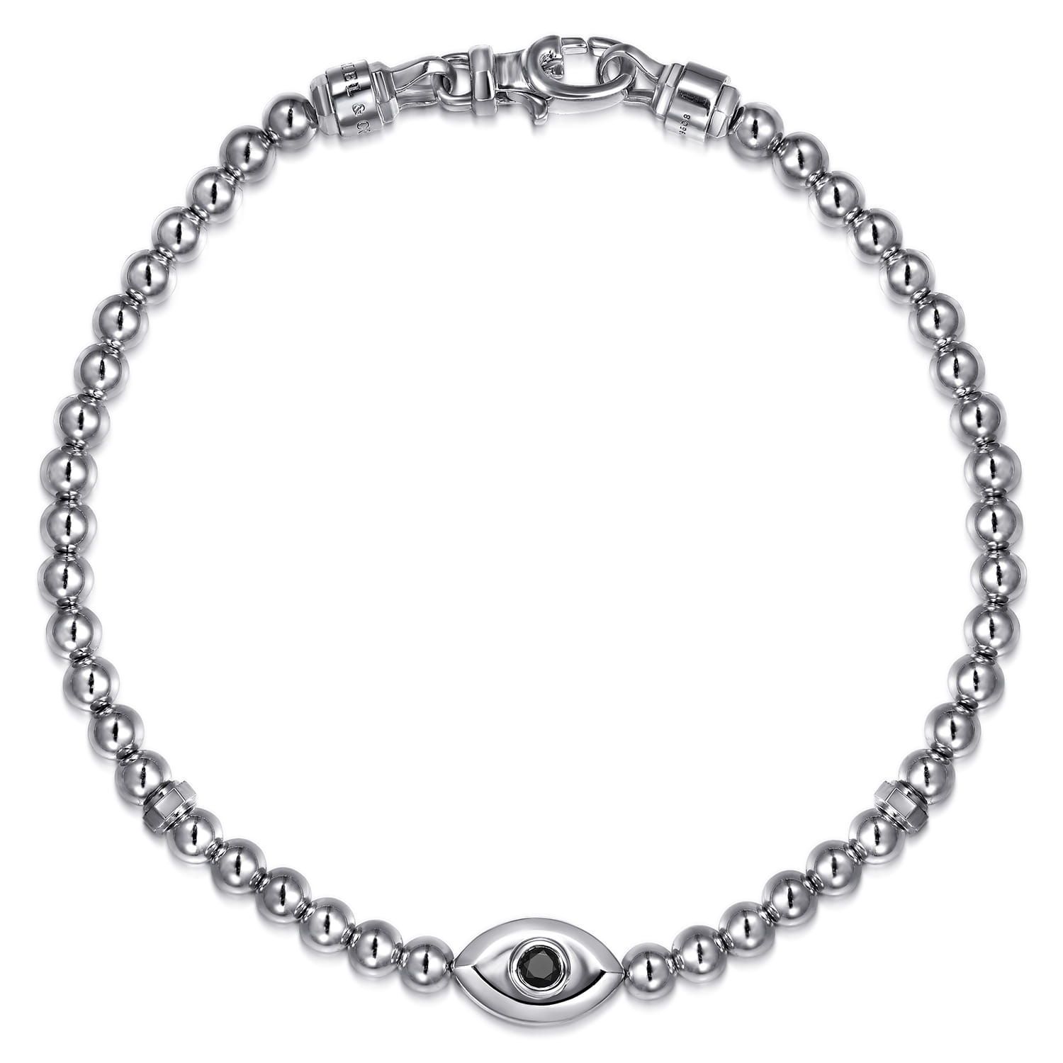 925 Sterling Silver and 4mm Silver Beaded Bracelet with Evil Eye - Shot 1