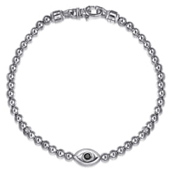 925 Sterling Silver and 4mm Silver Beaded Bracelet with Evil Eye