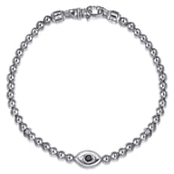 925 Sterling Silver and 4mm Silver Beaded Bracelet with Evil Eye