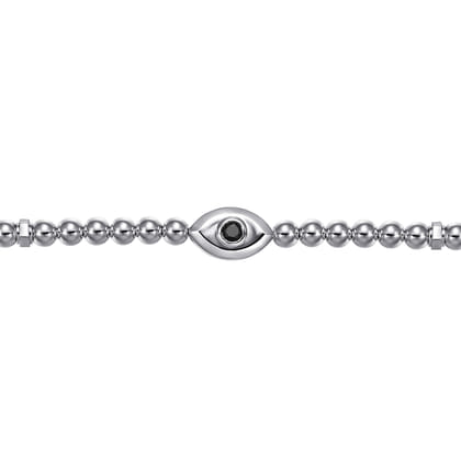 925 Sterling Silver and 4mm Silver Beaded Bracelet with Evil Eye