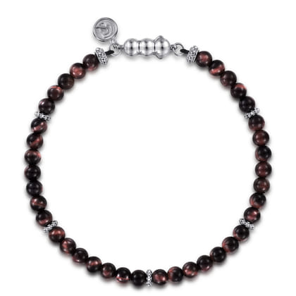 925 Sterling Silver and 4mm Tiger Eye Beaded Bracelet
