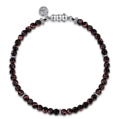 925 Sterling Silver and 4mm Tiger Eye Beaded Bracelet