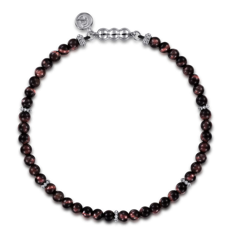 925 Sterling Silver and 4mm Tiger Eye Beaded Bracelet - Shot 1