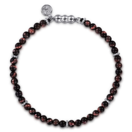 925 Sterling Silver and 4mm Tiger Eye Beaded Bracelet