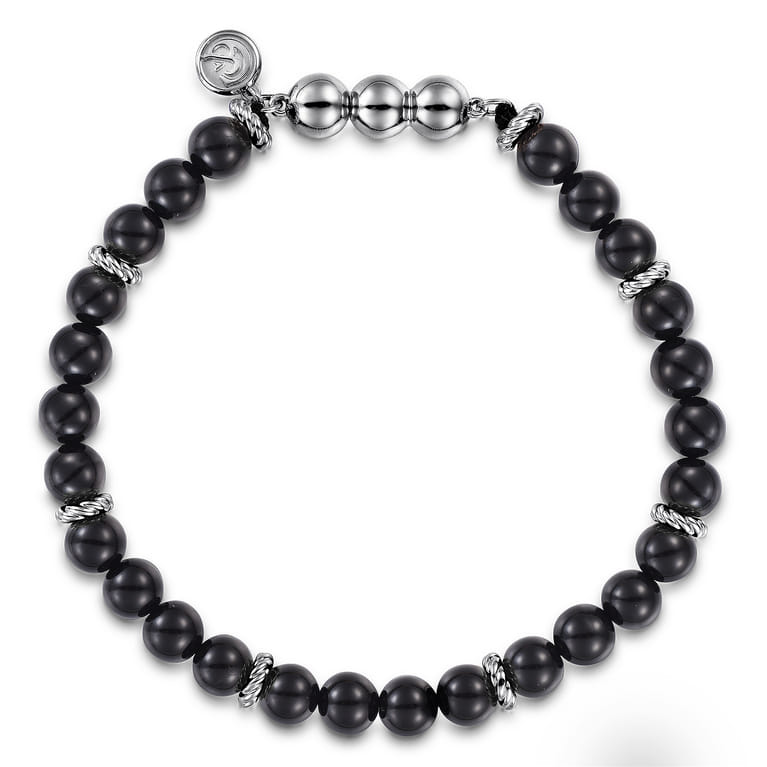925 Sterling Silver and 6mm Black Onyx Beaded Bracelet - Shot 1