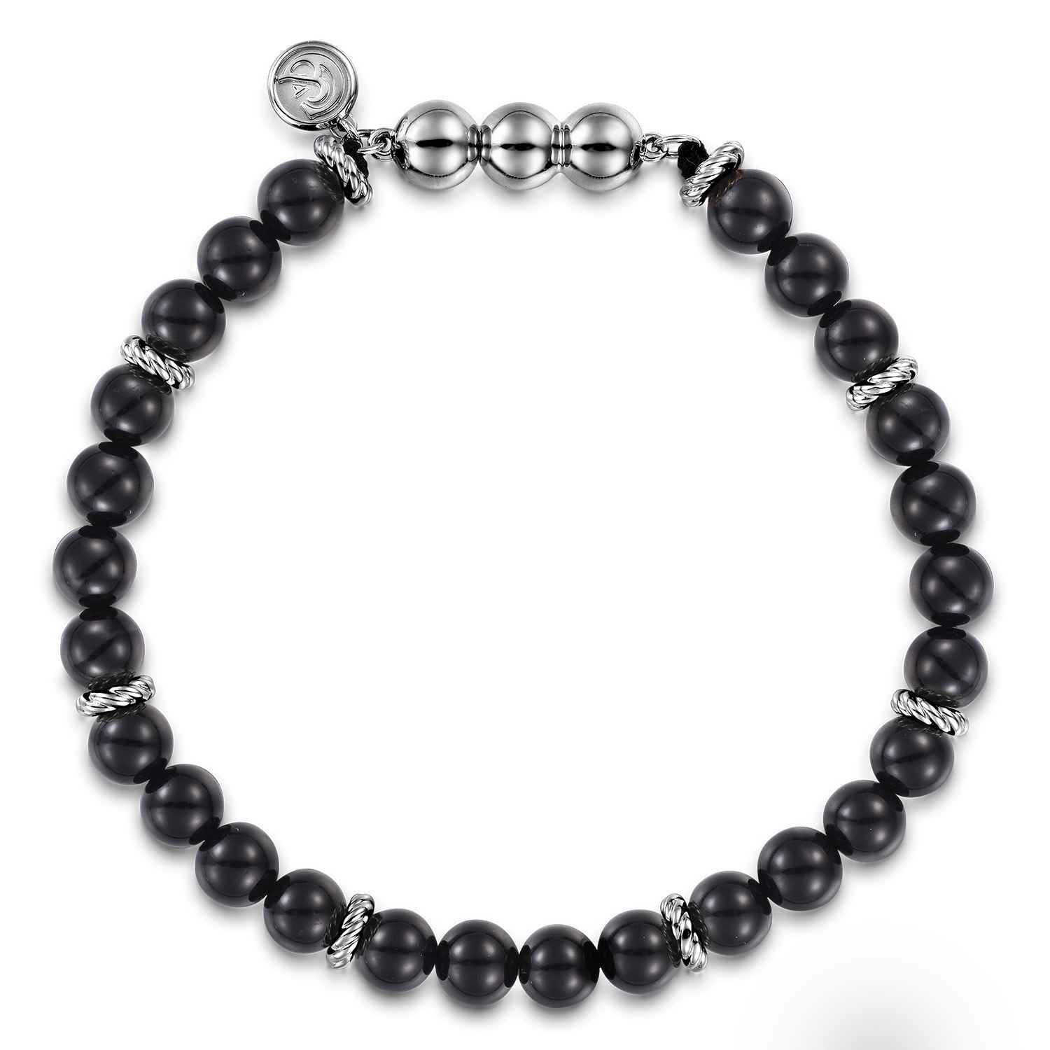 925 Sterling Silver and 6mm Black Onyx Beaded Bracelet - Shot 1