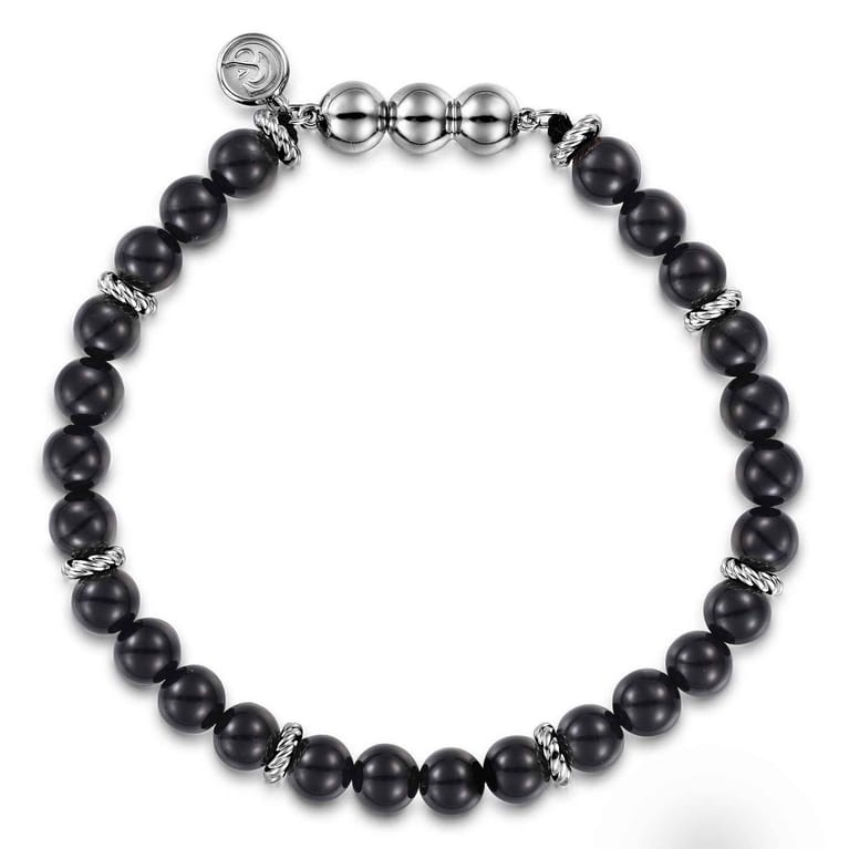 925 Sterling Silver and 6mm Black Onyx Beaded Bracelet - Shot 1