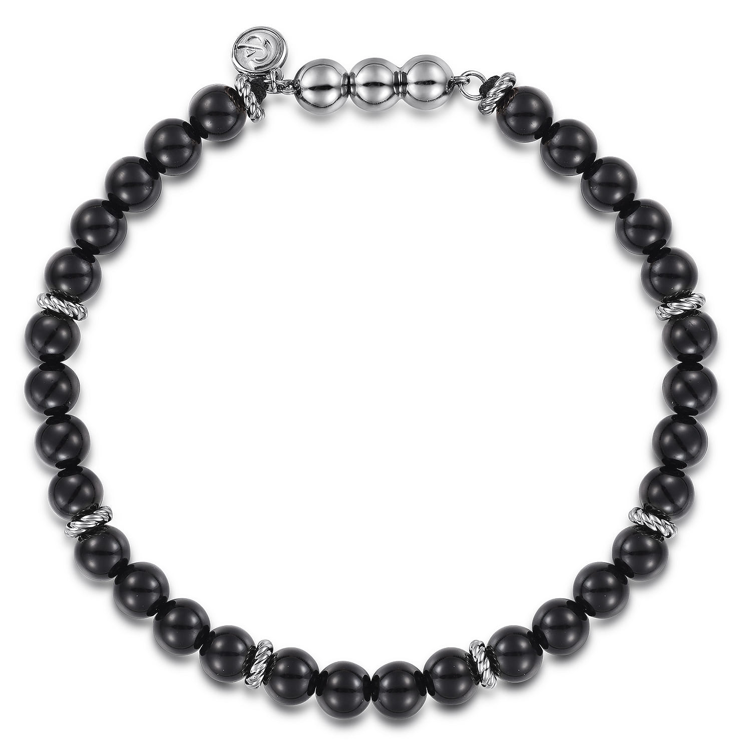925 Sterling Silver and 6mm Black Onyx Beaded Bracelet - Shot 1
