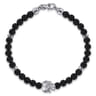 925 Sterling Silver and 6mm Black Titanium Bead Men's Bracelet With Skull