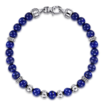 925 Sterling Silver and 6mm Lapis Beaded Bracelet