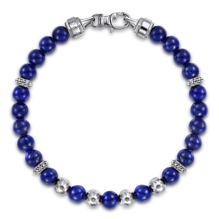 925 Sterling Silver and 6mm Lapis Beaded Bracelet - Shot 1