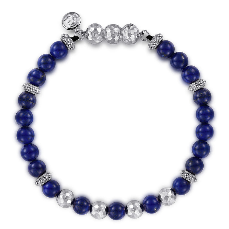 925 Sterling Silver and 6mm Lapis Beaded Bracelet - Shot 1