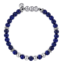 925 Sterling Silver and 6mm Lapis Beaded Bracelet