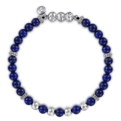 925 Sterling Silver and 6mm Lapis Beaded Bracelet