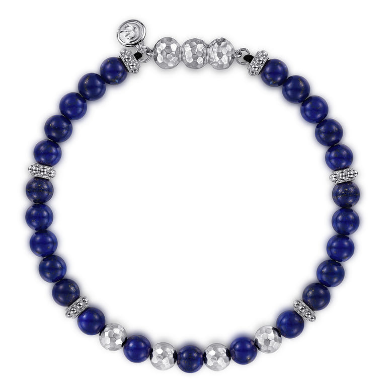 925 Sterling Silver and 6mm Lapis Beaded Bracelet - Shot 1