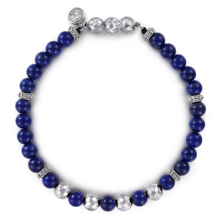 925 Sterling Silver and 6mm Lapis Beaded Bracelet - Shot 1