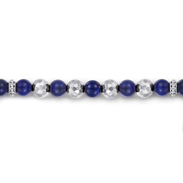 925 Sterling Silver and 6mm Lapis Beaded Bracelet - Shot 2