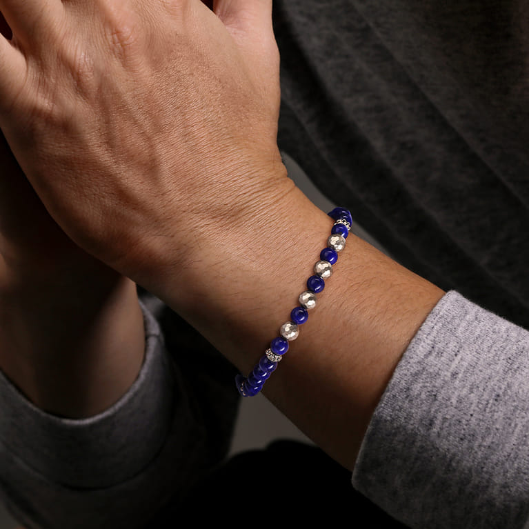 925 Sterling Silver and 6mm Lapis Beaded Bracelet - Shot 3