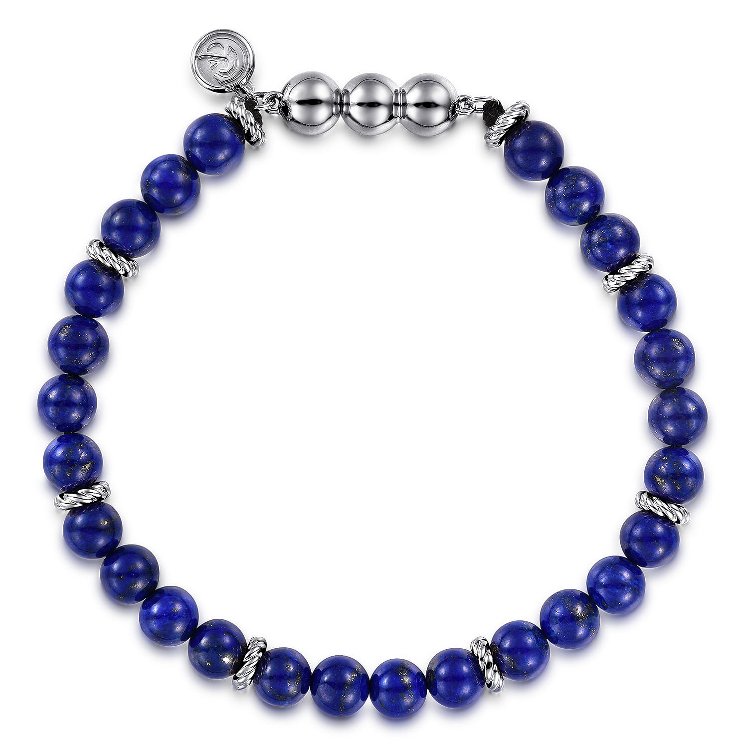 925 Sterling Silver and 6mm Lapis Beaded Bracelet - Shot 1