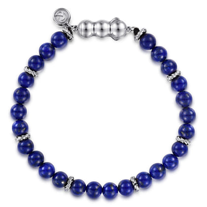 925 Sterling Silver and 6mm Lapis Beaded Bracelet