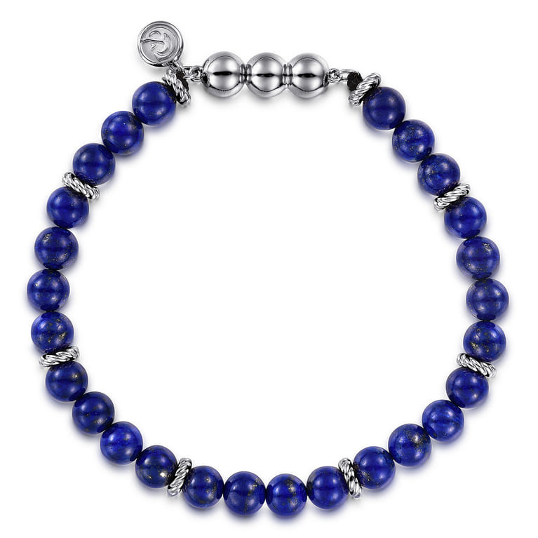 925 Sterling Silver and 6mm Lapis Beaded Bracelet - Shot 1