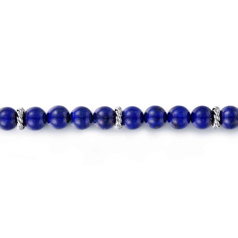 925 Sterling Silver and 6mm Lapis Beaded Bracelet - Shot 2