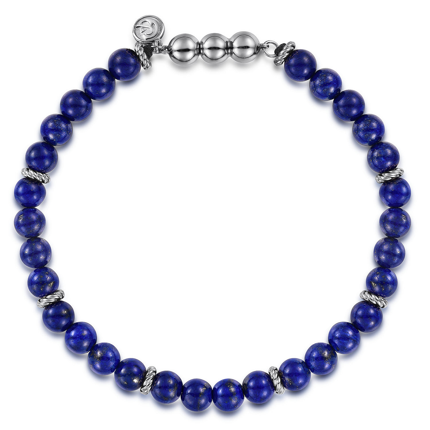 925 Sterling Silver and 6mm Lapis Beaded Bracelet - Shot 1