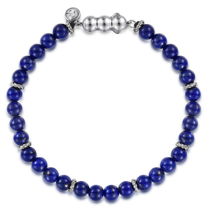 925 Sterling Silver and 6mm Lapis Beaded Bracelet