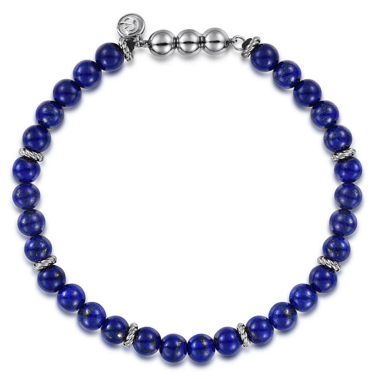 925 Sterling Silver and 6mm Lapis Beaded Bracelet - Shot 1