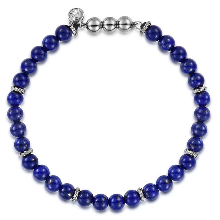 925 Sterling Silver and 6mm Lapis Beaded Bracelet - Shot 1