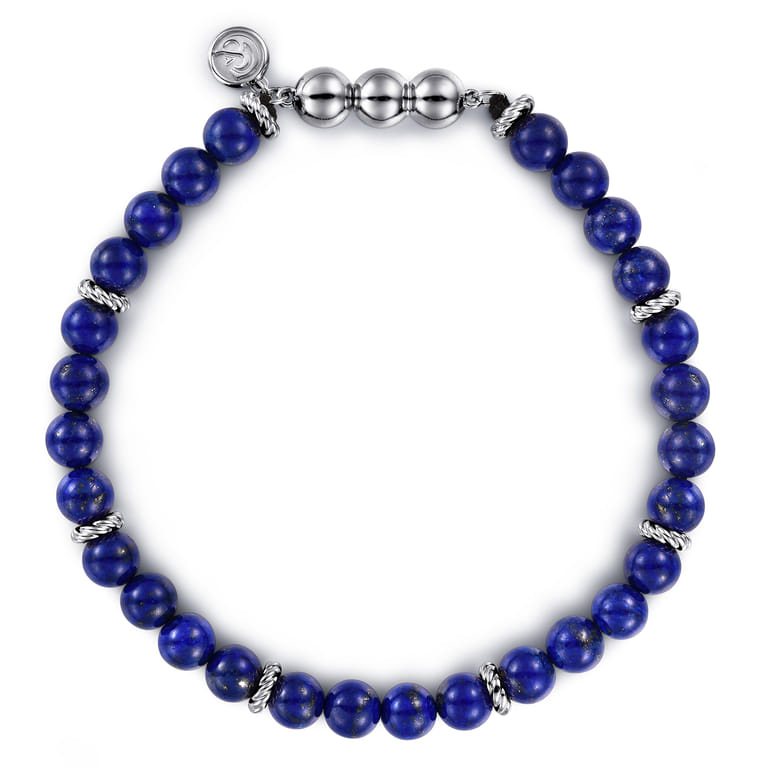 925 Sterling Silver and 6mm Lapis Beaded Bracelet - Shot 1