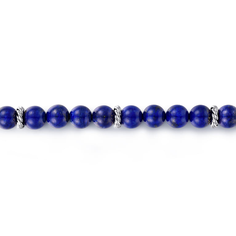 925 Sterling Silver and 6mm Lapis Beaded Bracelet - Shot 2