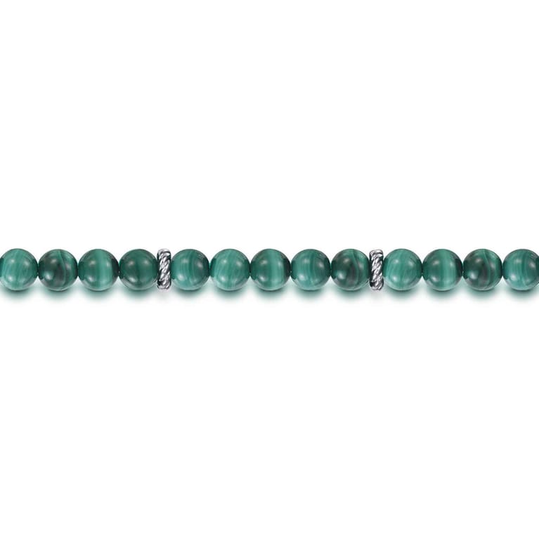 925 Sterling Silver and 6mm Malachite Beaded Bracelet - Shot 2