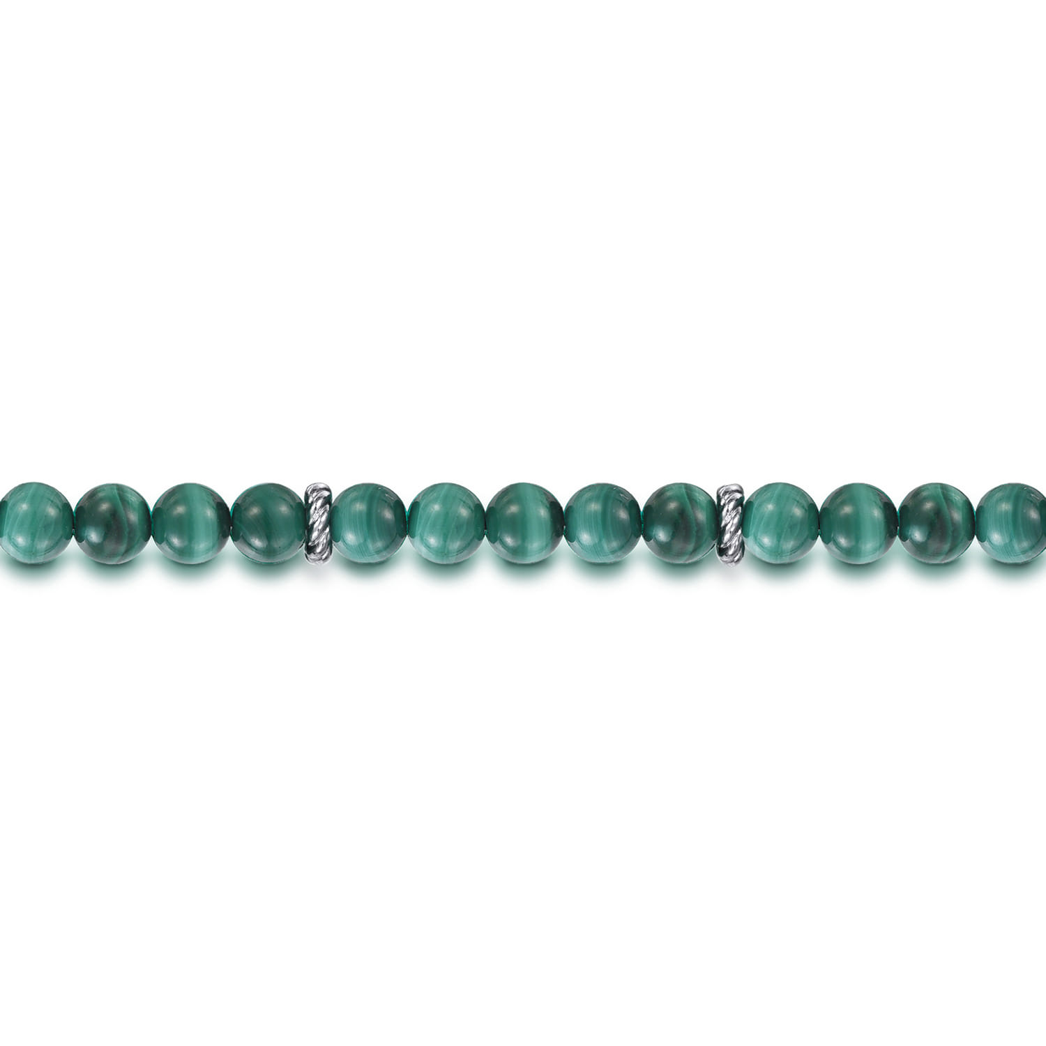 925 Sterling Silver and 6mm Malachite Beaded Bracelet - Shot 2