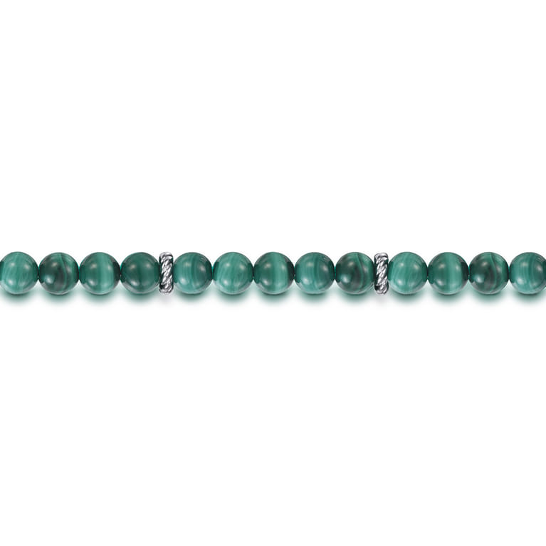 925 Sterling Silver and 6mm Malachite Beaded Bracelet - Shot 2