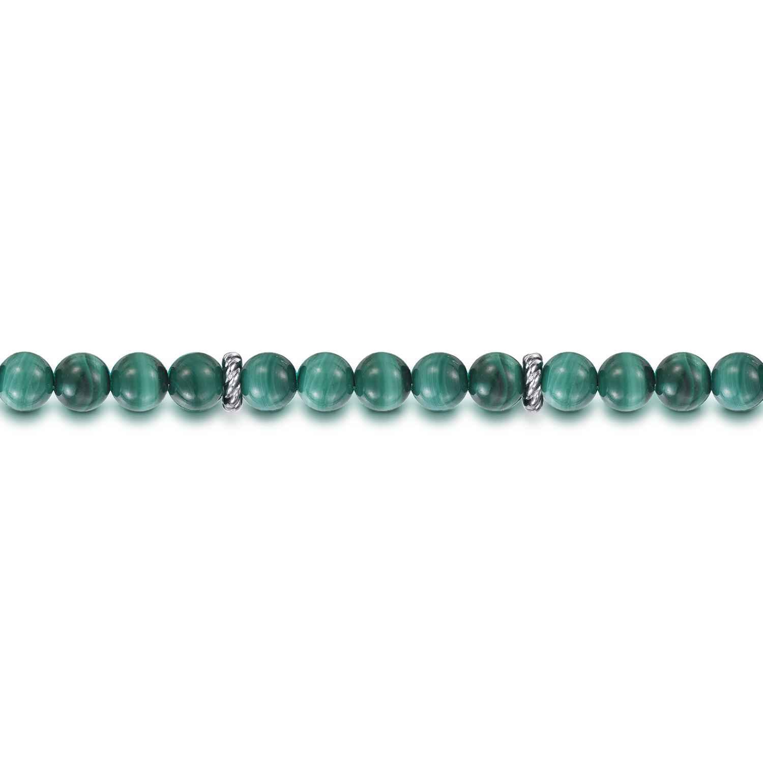925 Sterling Silver and 6mm Malachite Beaded Bracelet - Shot 2