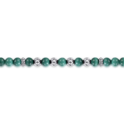 925 Sterling Silver and 6mm Malachite Beaded Bracelet