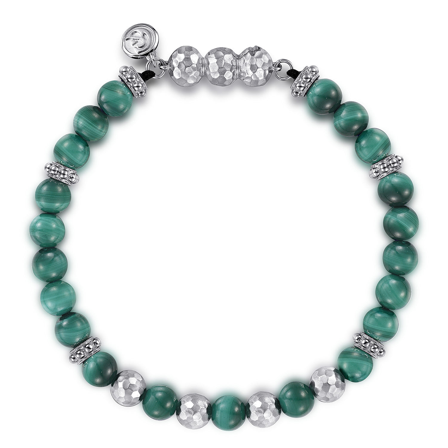 925 Sterling Silver and 6mm Malachite Beaded Bracelet - Shot 1