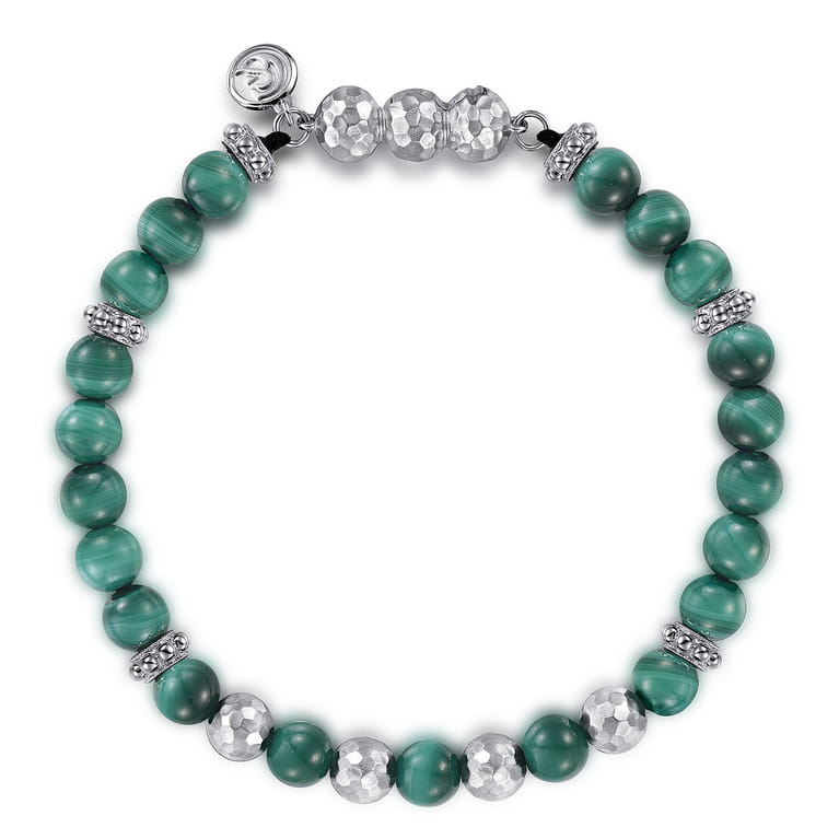925 Sterling Silver and 6mm Malachite Beaded Bracelet - Shot 1