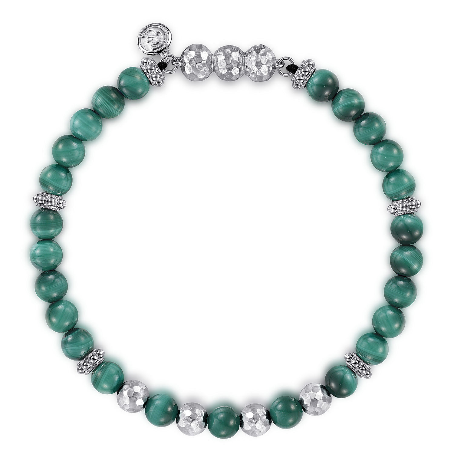 925 Sterling Silver and 6mm Malachite Beaded Bracelet - Shot 1
