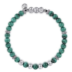 925 Sterling Silver and 6mm Malachite Beaded Bracelet