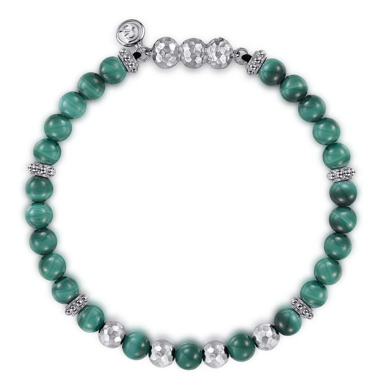925 Sterling Silver and 6mm Malachite Beaded Bracelet - Shot 1