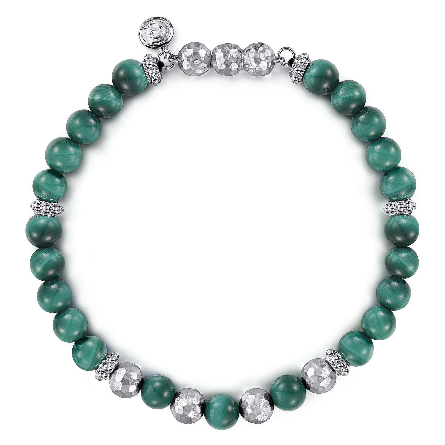925 Sterling Silver and 6mm Malachite Beaded Bracelet - Shot 1