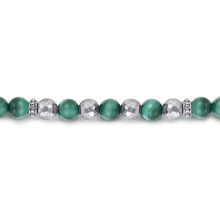 925 Sterling Silver and 6mm Malachite Beaded Bracelet - Shot 2