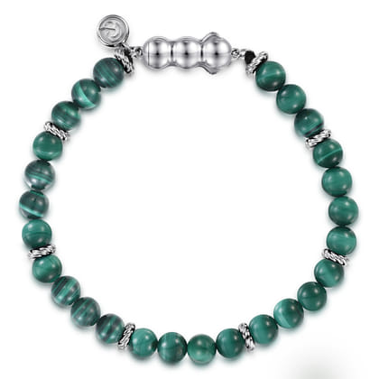 925 Sterling Silver and 6mm Malachite Beaded Bracelet