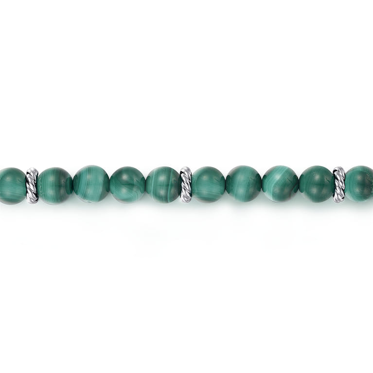 925 Sterling Silver and 6mm Malachite Beaded Bracelet - Shot 2