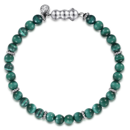 925 Sterling Silver and 6mm Malachite Beaded Bracelet